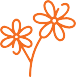 A drawing of two orange flowers on a white background.