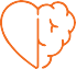 A heart with a brain inside of it on a white background.
