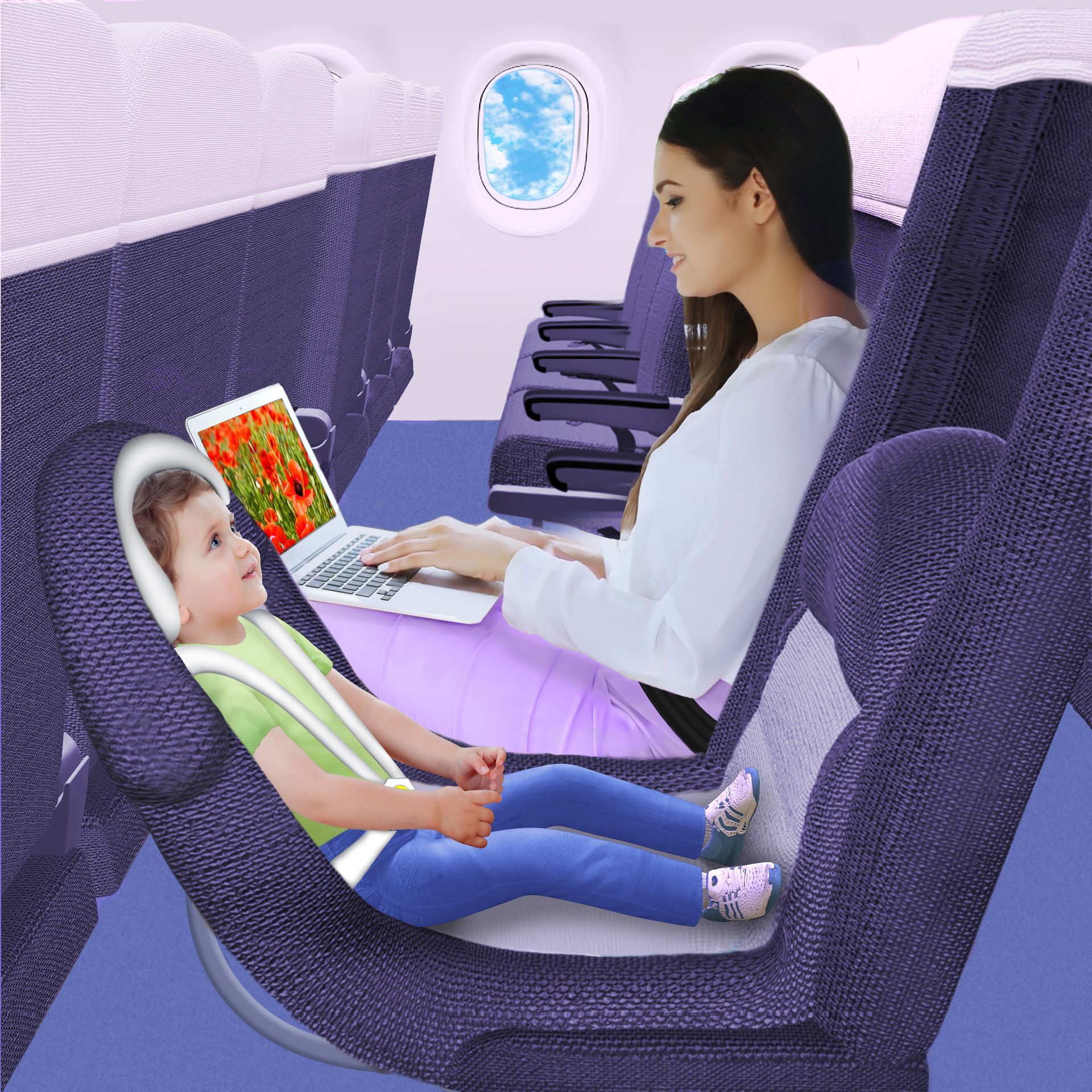A baby is sitting in a car seat in the back seat of a car.