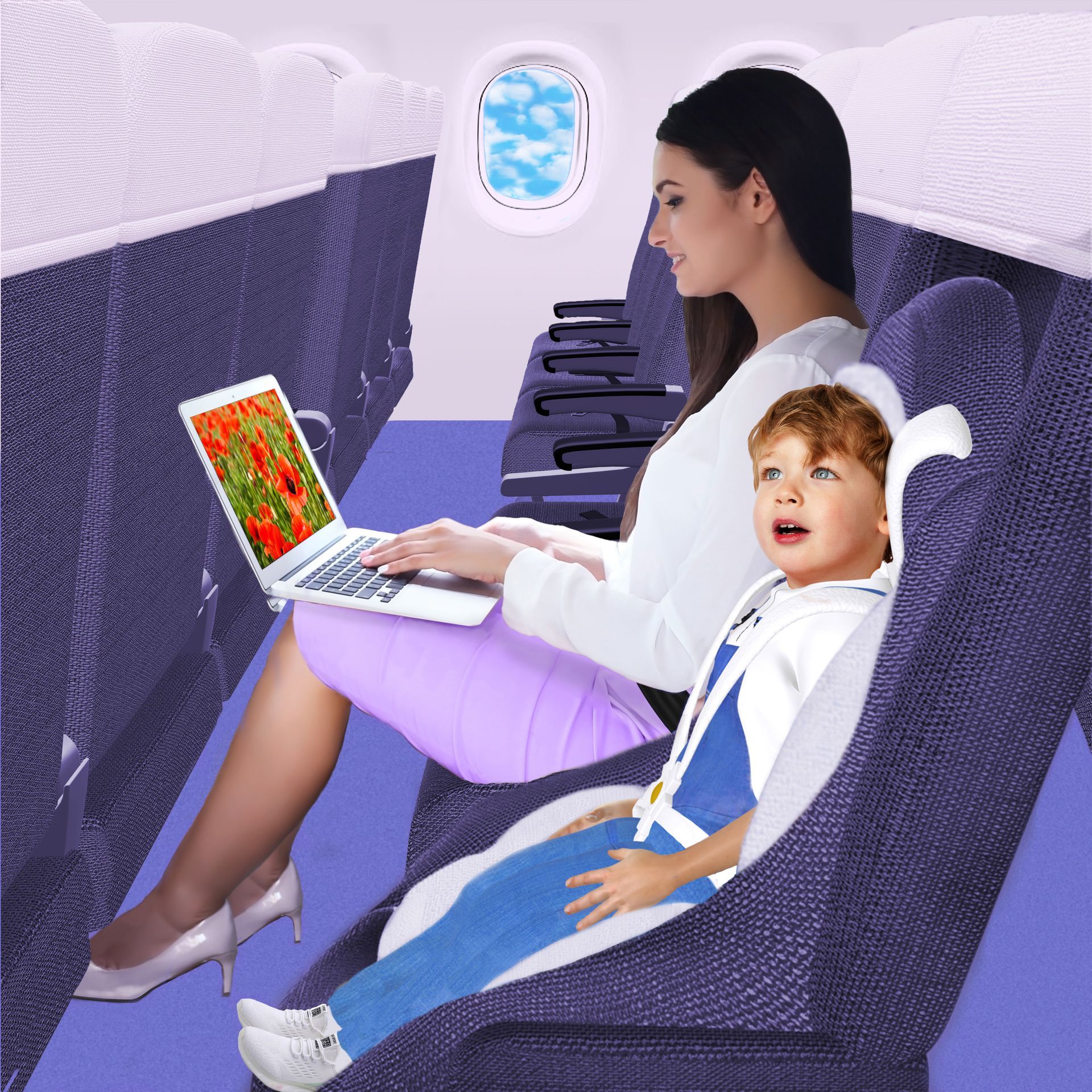 A baby is sitting in a car seat in the back seat of a car.