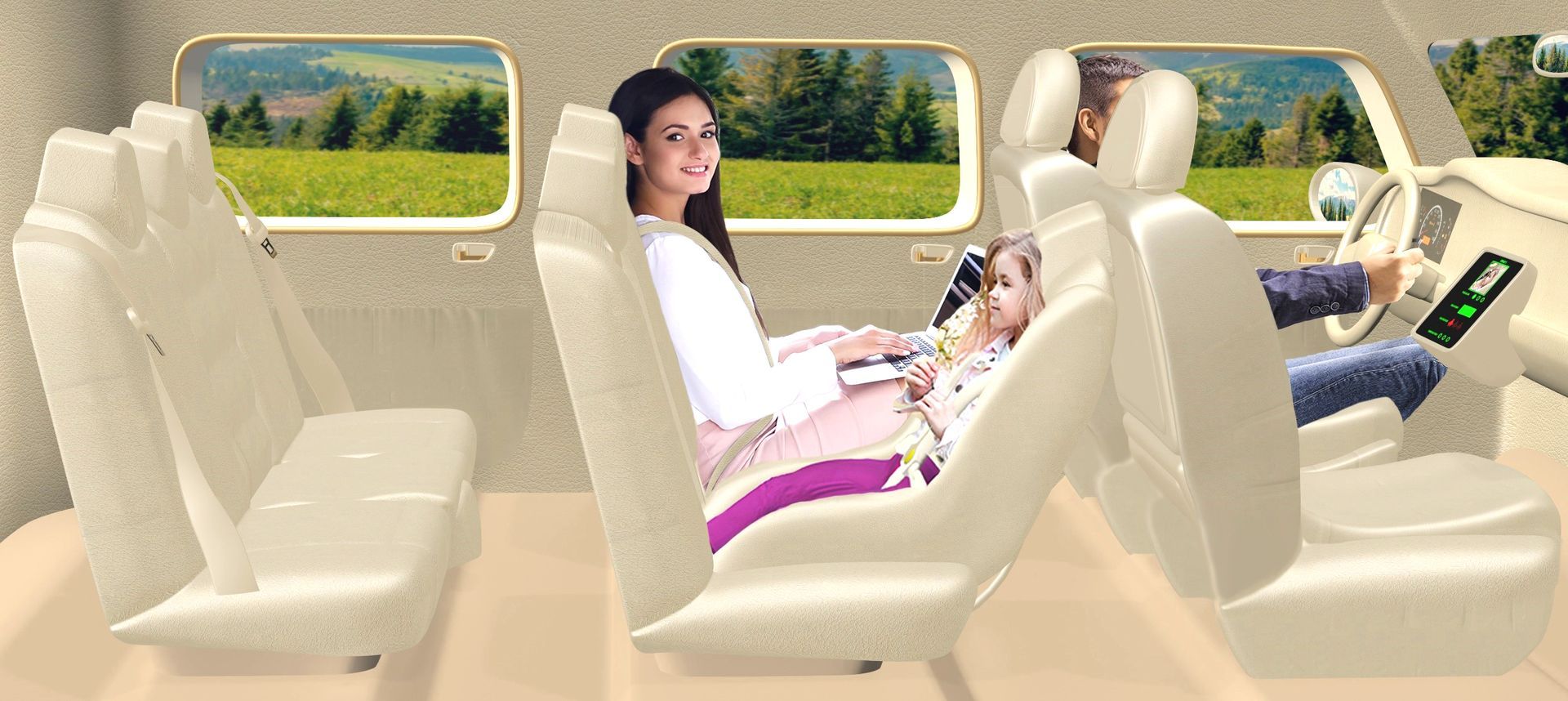 A woman and a child are sitting in the back seat of a car.