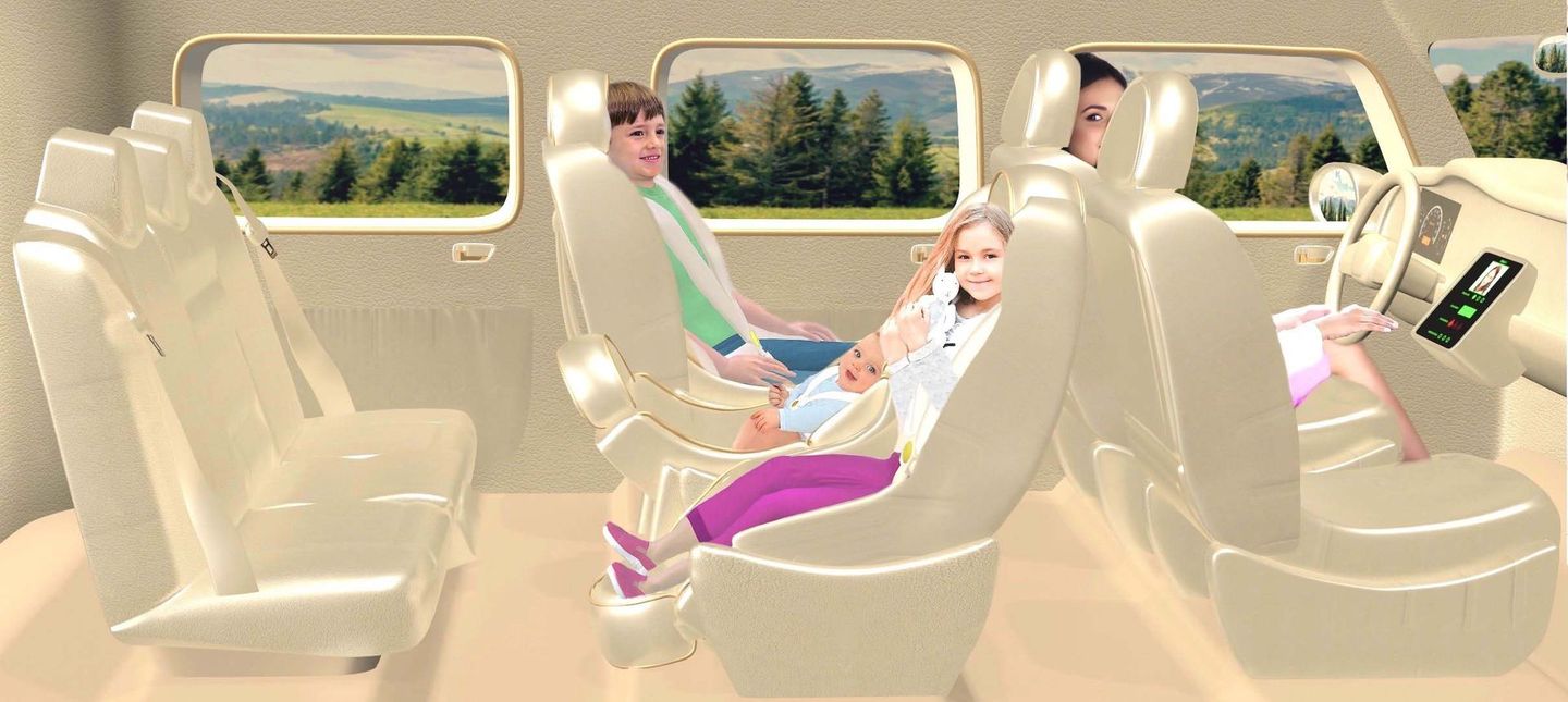 A group of people are sitting in the back seat of a car.