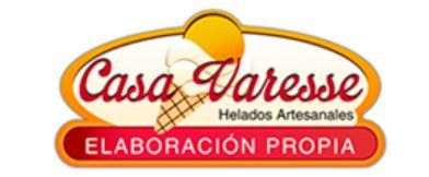 Casa Varese logo with red script on orange oval, reading “Helados Artesanales” and “Elaboración Propia”