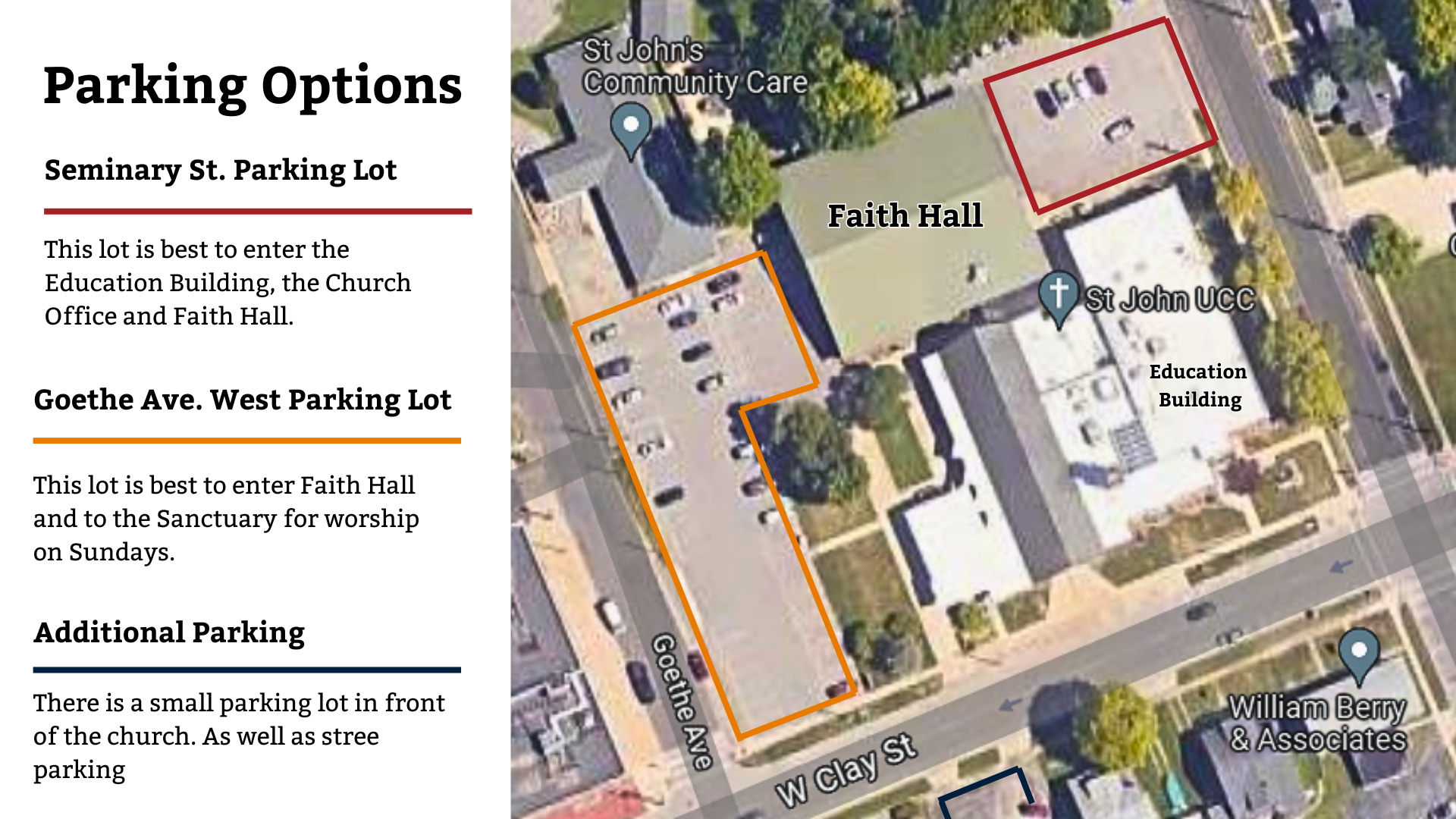 Parking options map with highlighted routes and lot locations for a school event