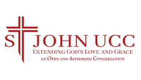 St. John UCC church logo with red cross and the text “Extending God’s Love and Grace”