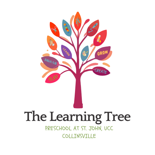 The Learning Tree Preschool logo with a brown tree and green leaves with red apples.