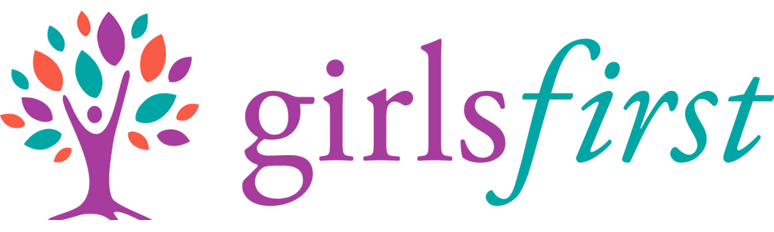 A logo for girls first with a tree in the middle.