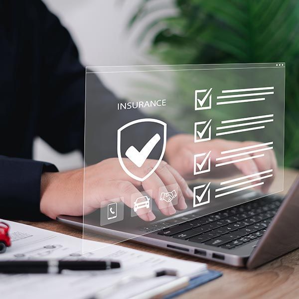 Modern car toy and insurance concepts on virtual screens with documents.