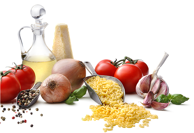a variety of vegetables including tomatoes onions garlic and pasta