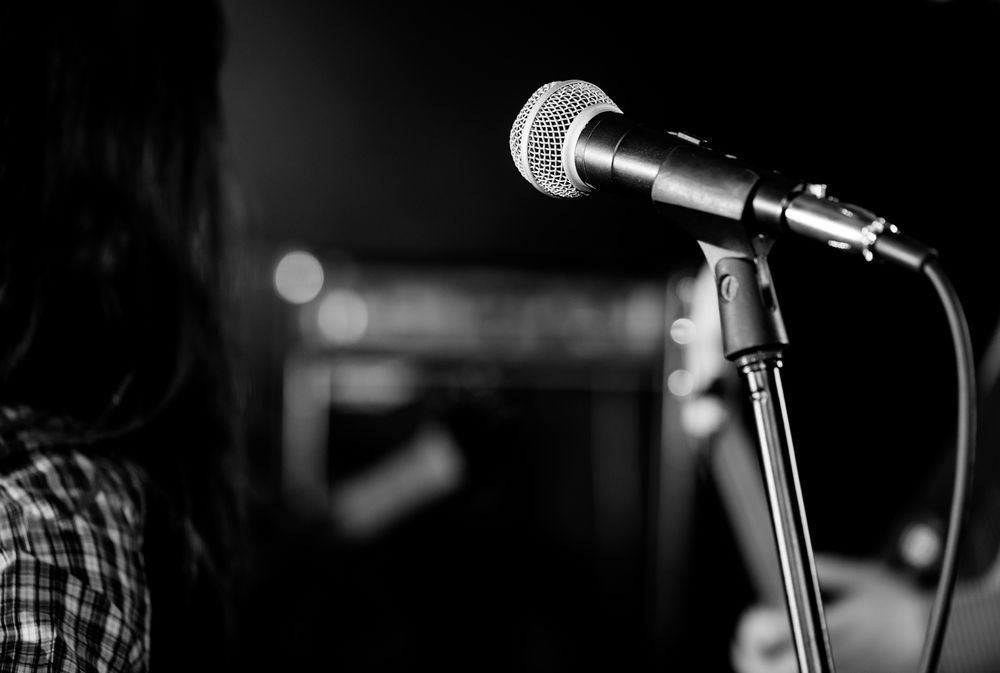 A Black and White Photo of a Microphone on a Stand — Audiomation in Tuncurry, NSW
