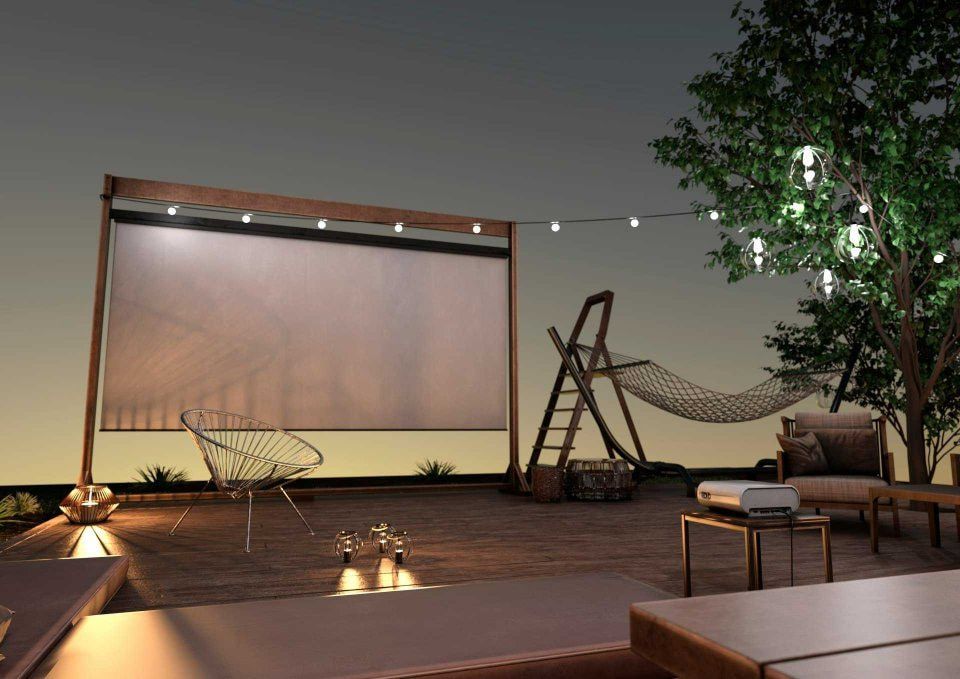 A Patio With a Projector Screen , Chairs , a Hammock and a Ladder — Audiomation in Nabiac, NSW