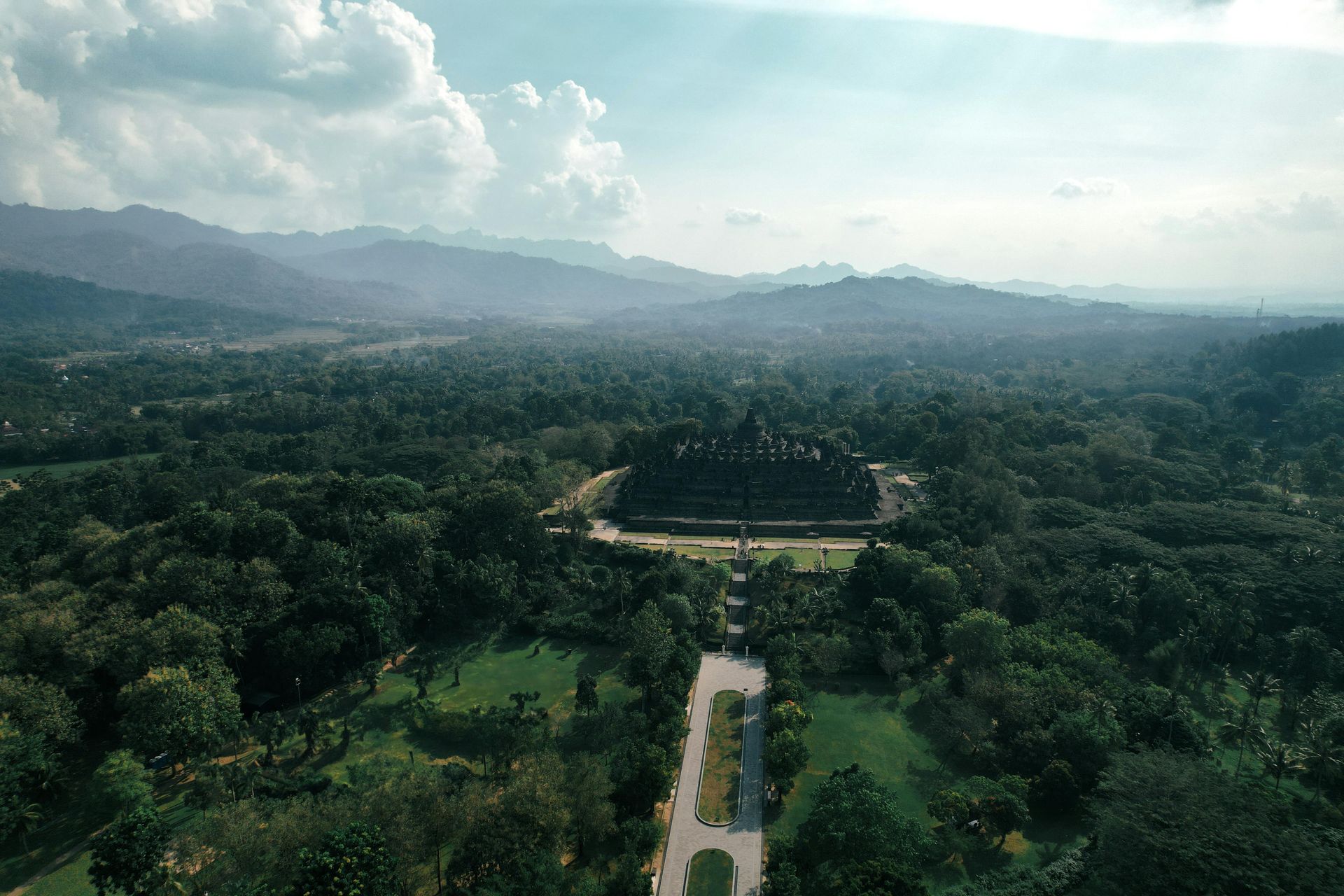 Borobudur temple from drone footage and picture all structur