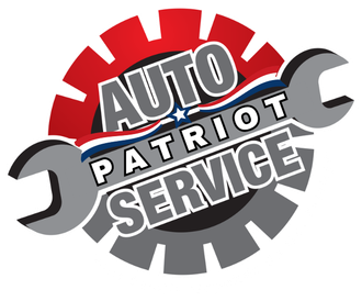 Auto Patriot Service logo with red and gray gear, crossed wrenches, and bold text