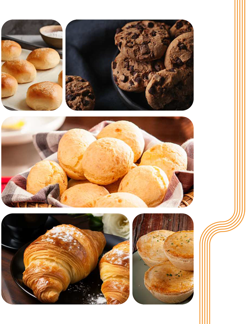 Há muitos tipos diferentes de pão e biscoitos nesta colagem.
