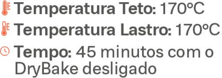 A white background with the words temperature teto 170 ° c temperature lastro 170 ° c tempo 45 minutos como drybake desligado