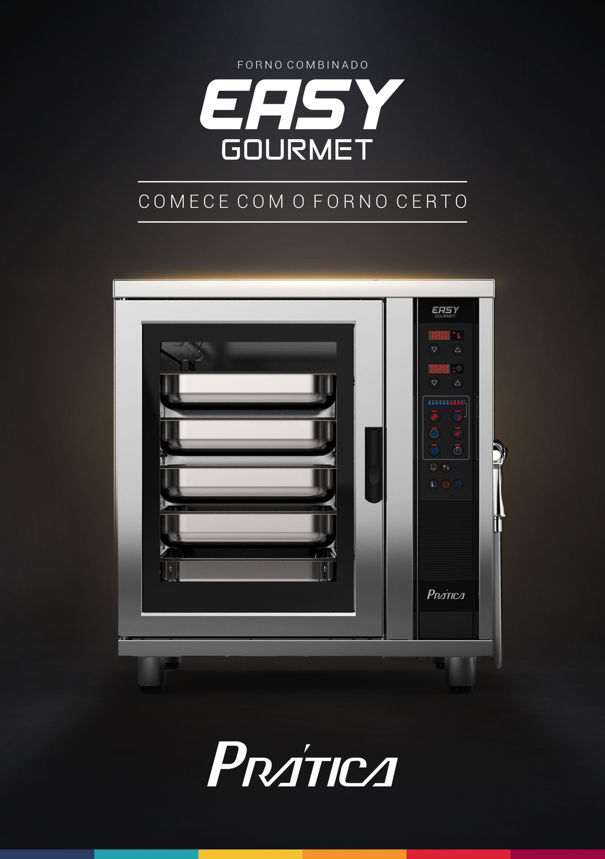 Um folheto de um forno de aço inoxidável chamado easy gourmet.