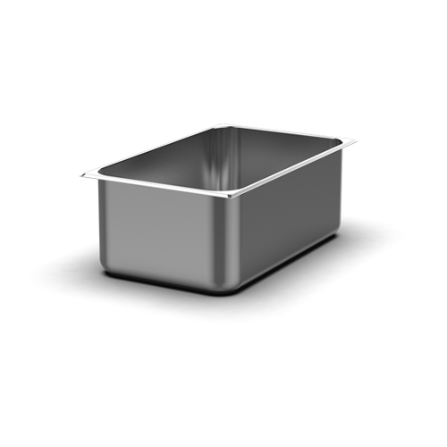 Uma panela de aço inoxidável sobre um fundo branco.