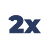 Um logotipo azul 2x em um fundo branco.