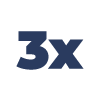 Um logotipo azul 3x em um fundo branco.