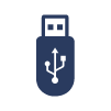 Um ícone de unidade flash USB azul em um fundo branco.
