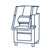 Um desenho em preto e branco de uma máquina em um fundo branco.