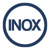 O logotipo da inox é um círculo azul com a palavra inox dentro dele.