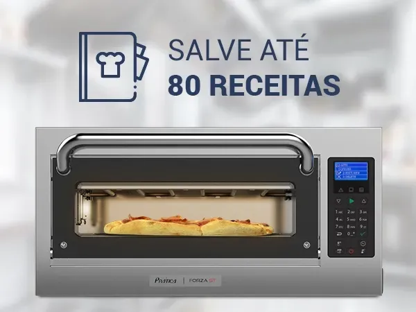 Um forno de pizza com as palavras salve comeu 80 receitas acima dele