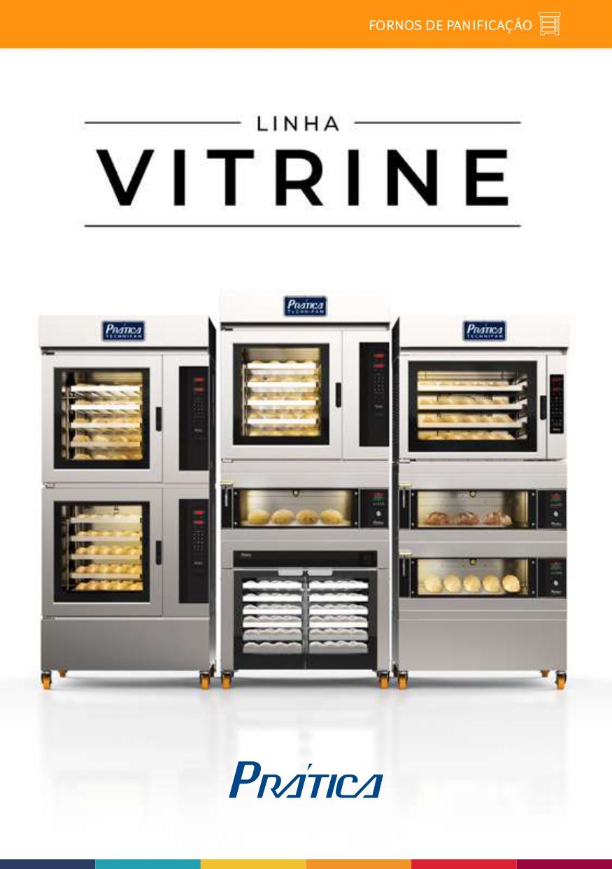 Um folheto de uma empresa chamada vitrine mostra uma fileira de fornos.
