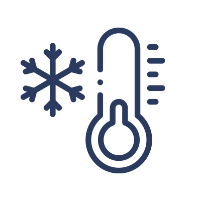 Um termômetro com dois flocos de neve ao lado.