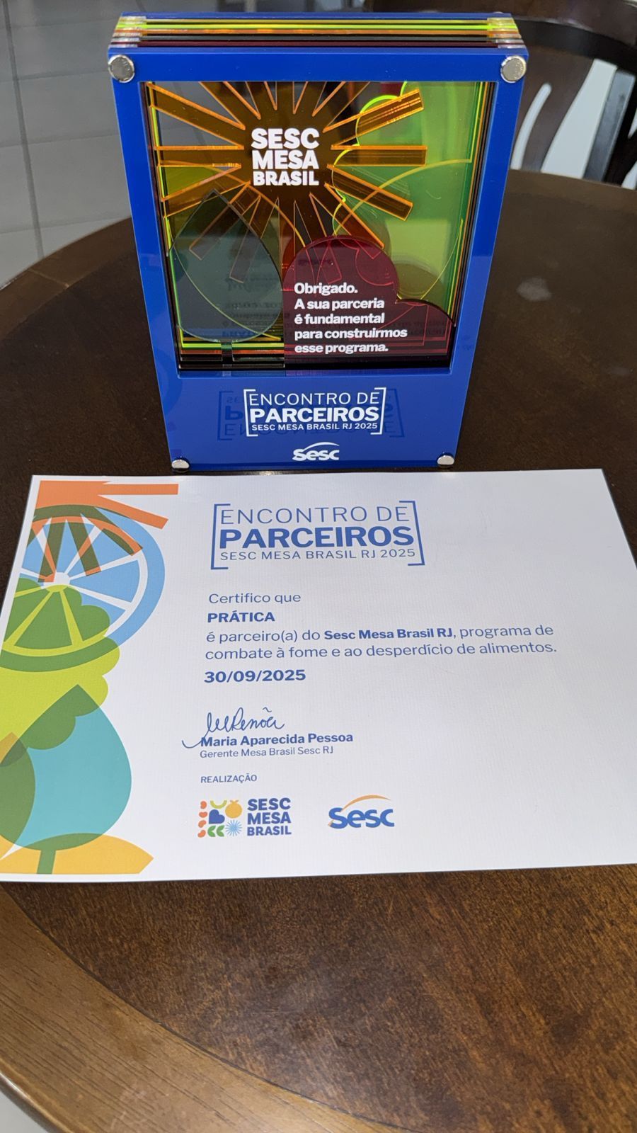Blue award and certificate for 