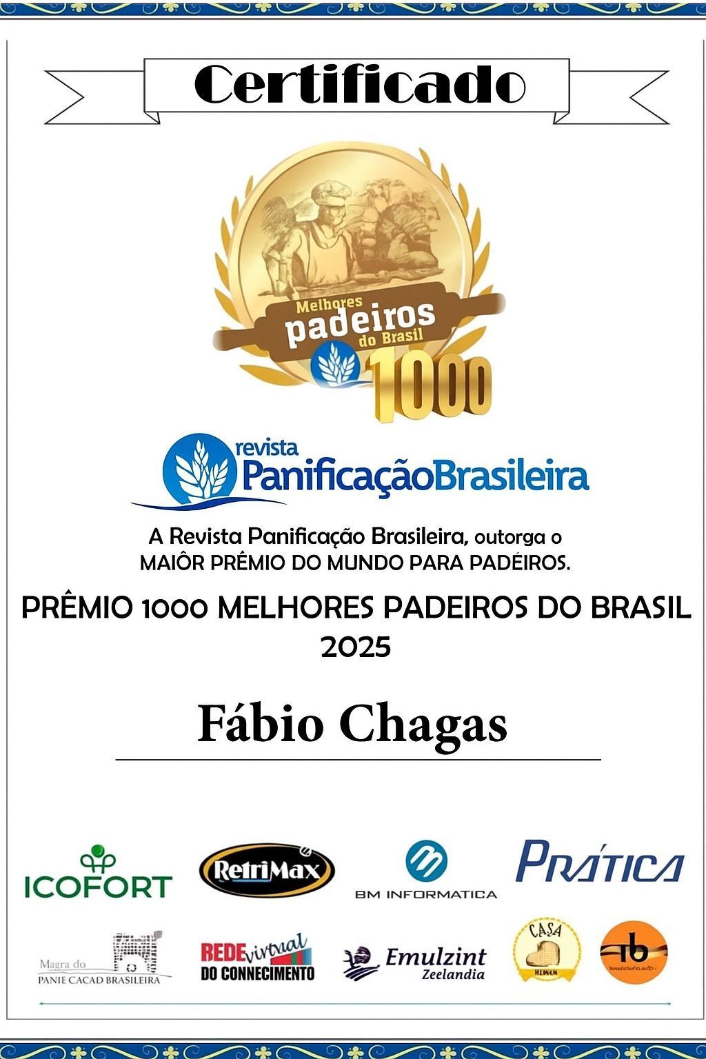 Certificate for Fábio Chagas, 