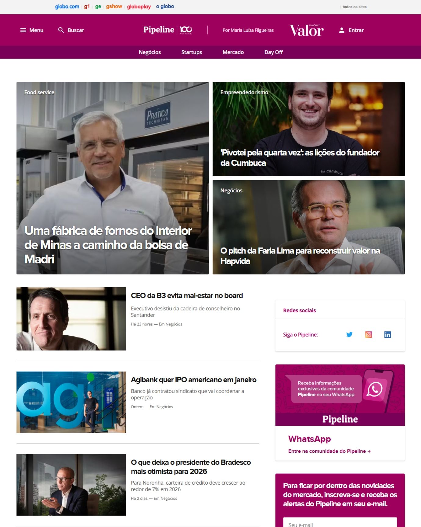 Valor Econômico homepage with news headlines and articles Andre Rezende