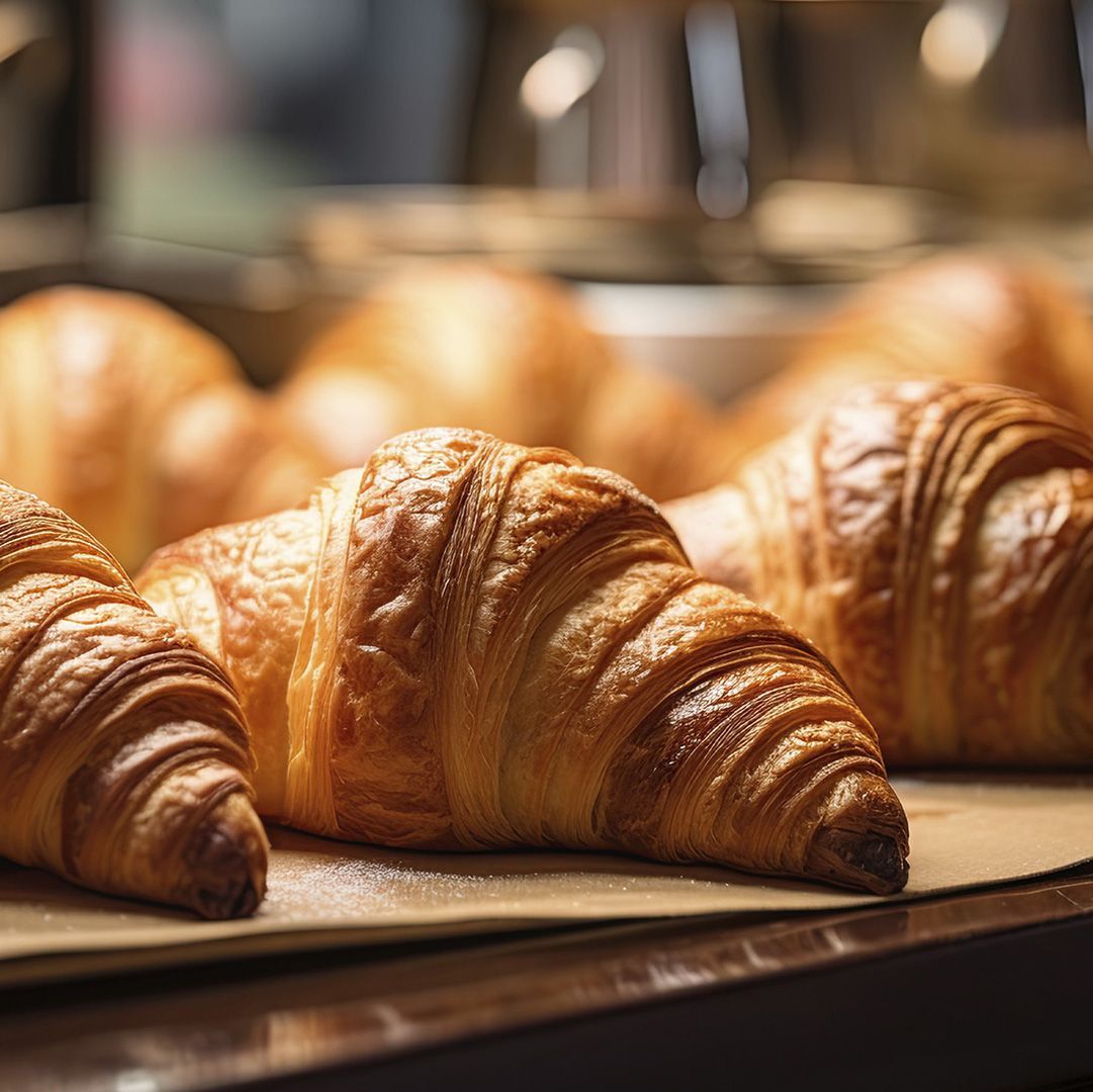 Um monte de croissants estão sobre uma mesa.