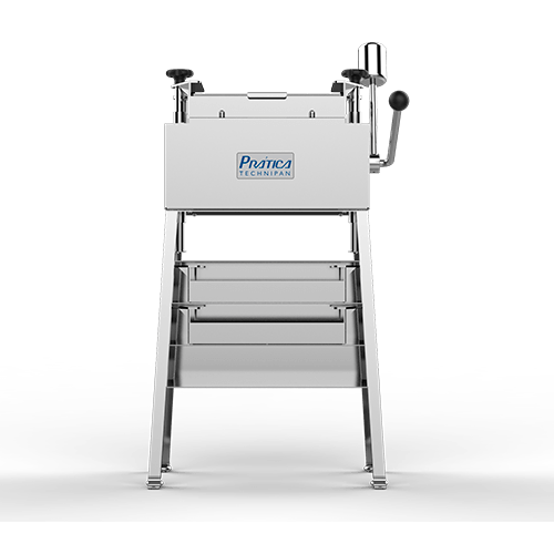 Uma máquina de aço inoxidável com escadas em um fundo branco.