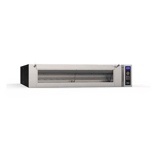 Um forno de aço inoxidável com uma porta de vidro em um fundo branco.
