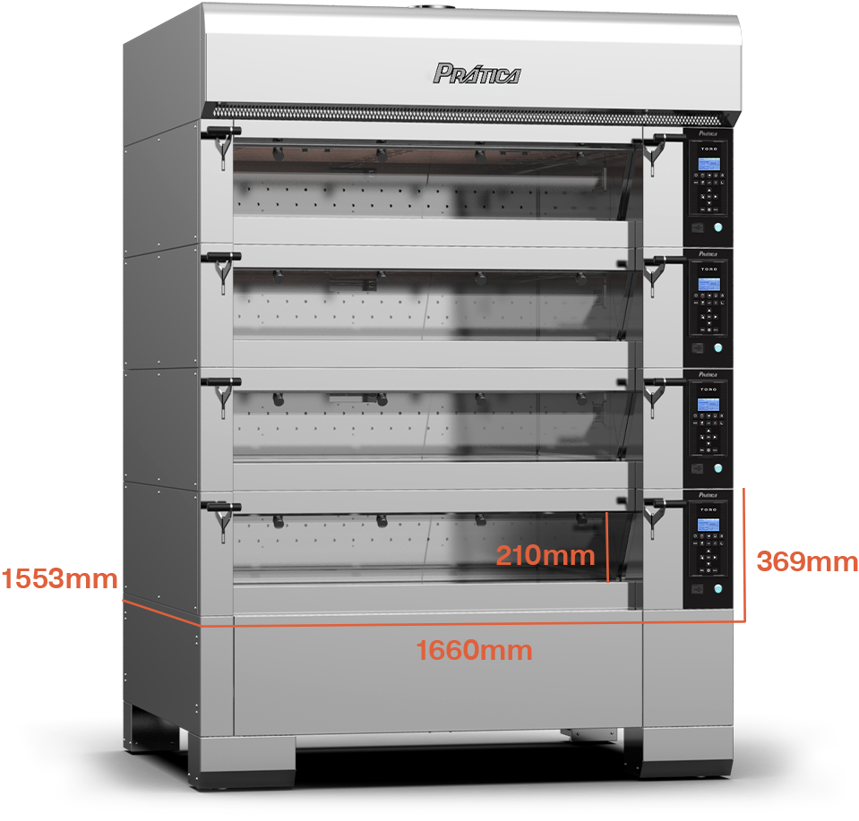 Um grande forno de aço inoxidável com medidas nele