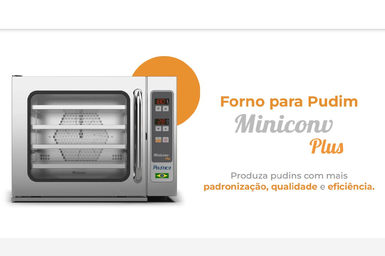 Forno para pudim Miniconv Plus da Prática com geração automática de umidade