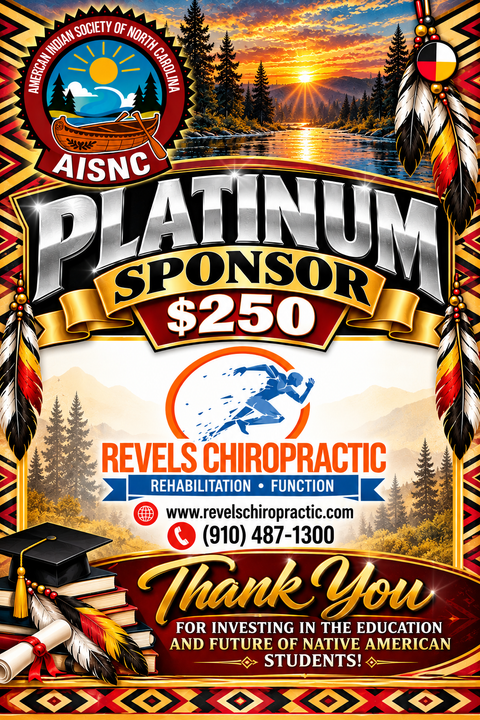 AISC Platinum Sponsor $250 poster for Revels Chiropractic with logo, sunset background, and thank-you message