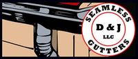Logo for D & J Seamless Gutters. Shows a gutter and downspout with the company logo on the right.
