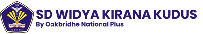 Logo of SD Widya Kirana Kudus with purple-and-yellow emblem and “By Oakbridge National Plus” text