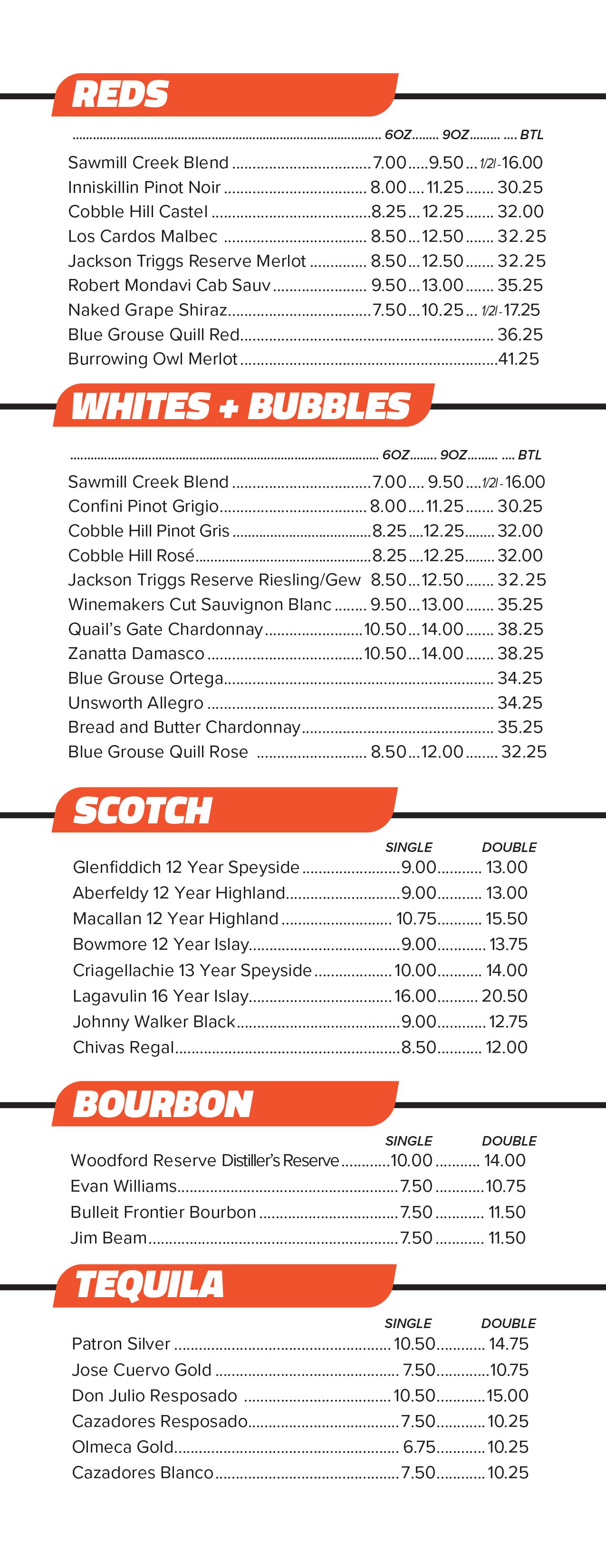 A menu for a restaurant with a list of drinks on it.