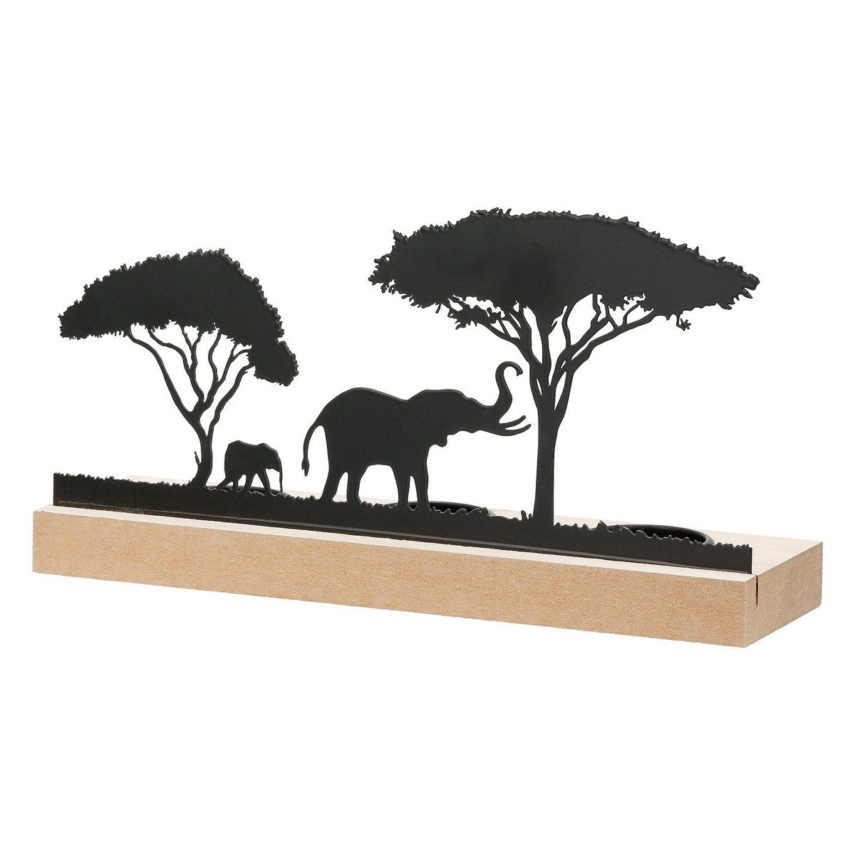 Gilde handwerk waxinelichthouder Savanne/luxe kaarsenhouder met olifanten silhouet/hout en metaal