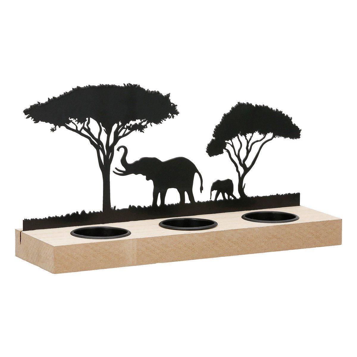 Gilde handwerk waxinelichthouder Savanne/luxe kaarsenhouder met olifanten silhouet/hout en metaal