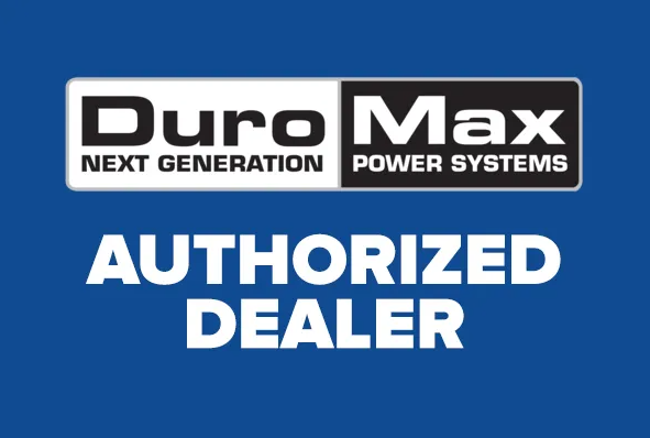 A blue sign that says duro max next generation power systems authorized dealer