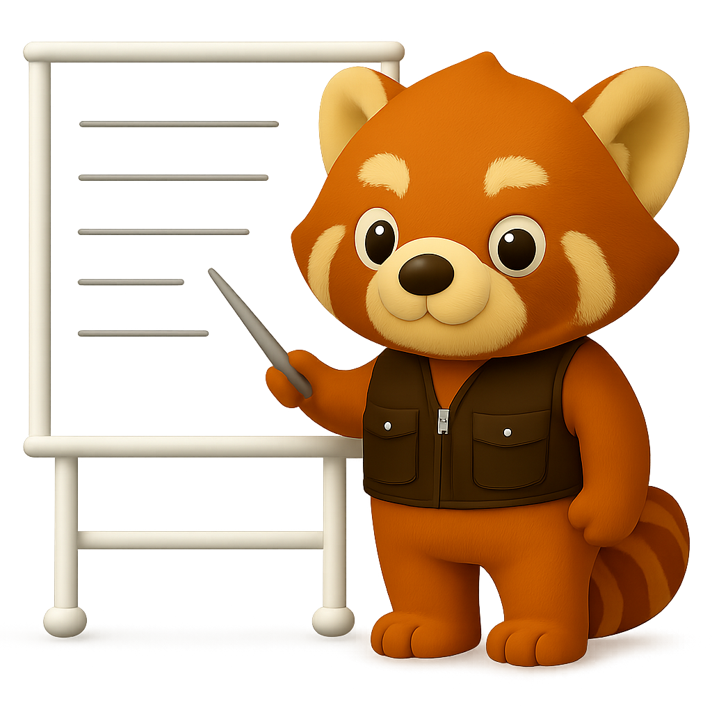 Red panda wearing a black vest, working on a laptop.