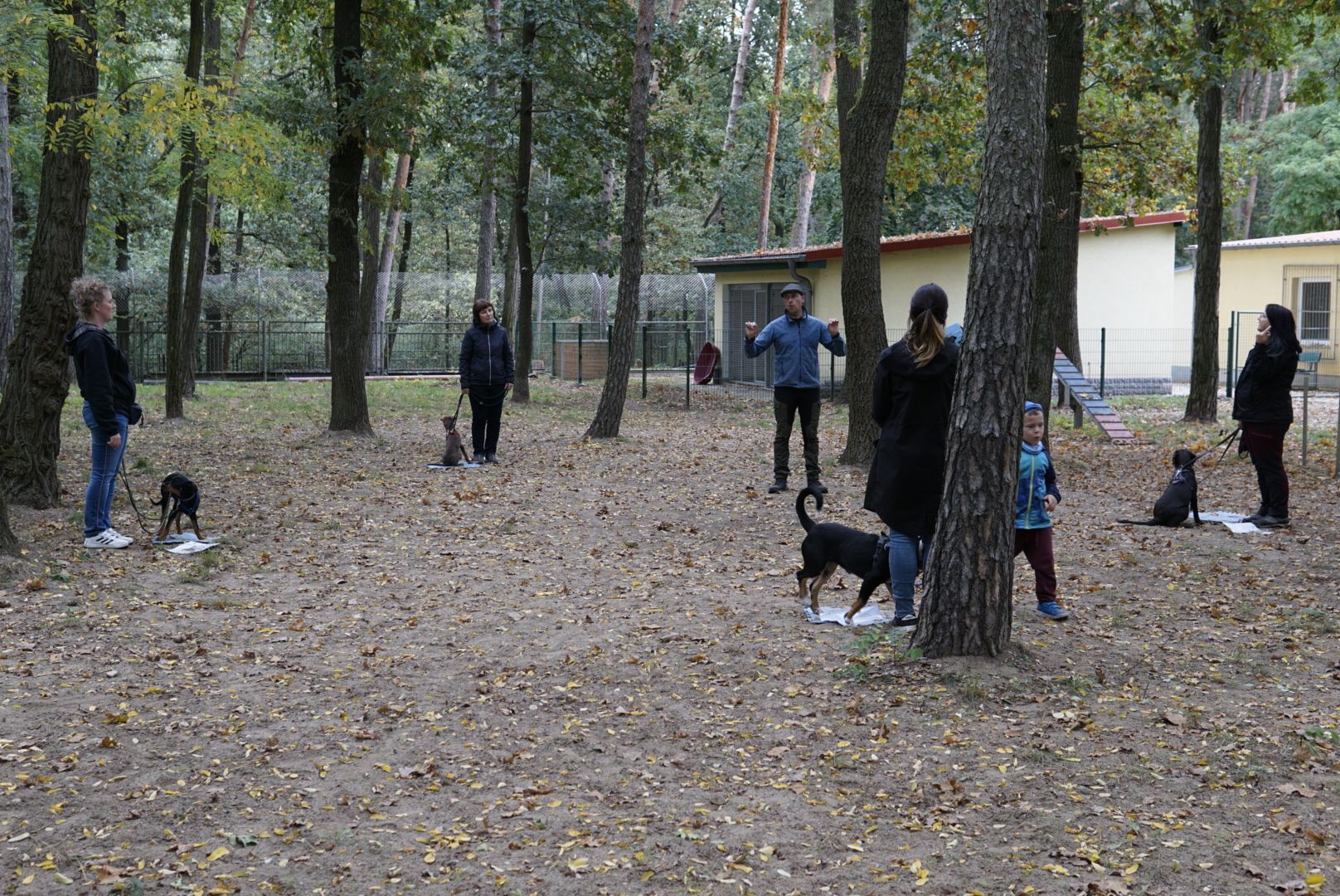 Oliver Kluge coacht einige Mensch-Hund-Teams auf dem Trainingsplatz.
