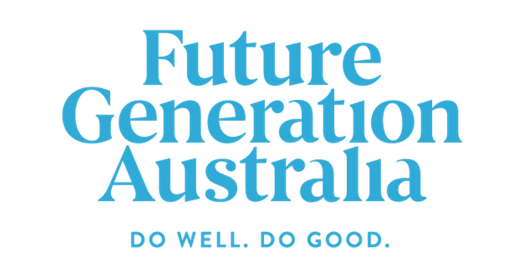 The Future Generation Australia logo,  blue text on a white background with  tagline 