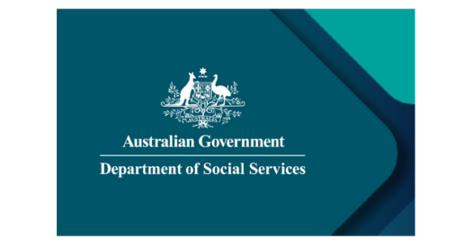 Australian Government Department of Social Services logo in white text on a teal background.