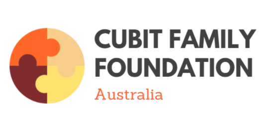 Logo for Cubit Family Foundation Australia: a circular icon of four puzzle pieces in orange, yellow, and brown tones.