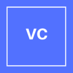 A blue square with a thin white border containing the white letters 